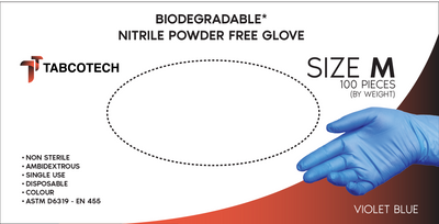 TB-BD-3M Biodegradable Nitrile Disposable Gloves - Powder Free, 3.5 MIL - Per Bag of 100pcs - $8.90